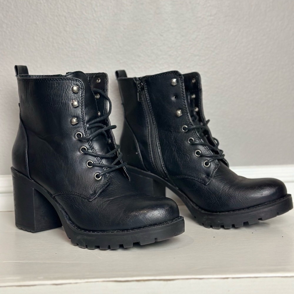 Lace-Up Side-Zip Lug-Sole Booties